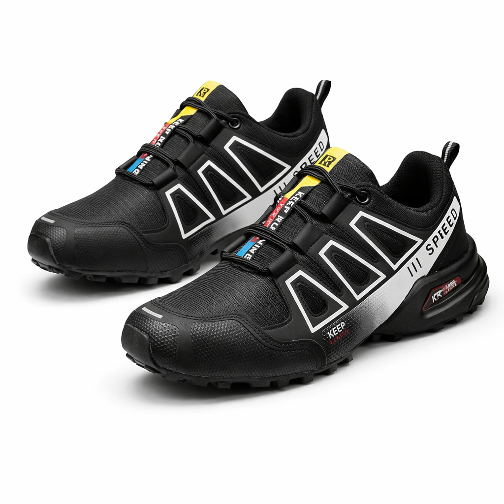 Chaussure Running Trail Homme Noir & Rouge – Performance et Confort