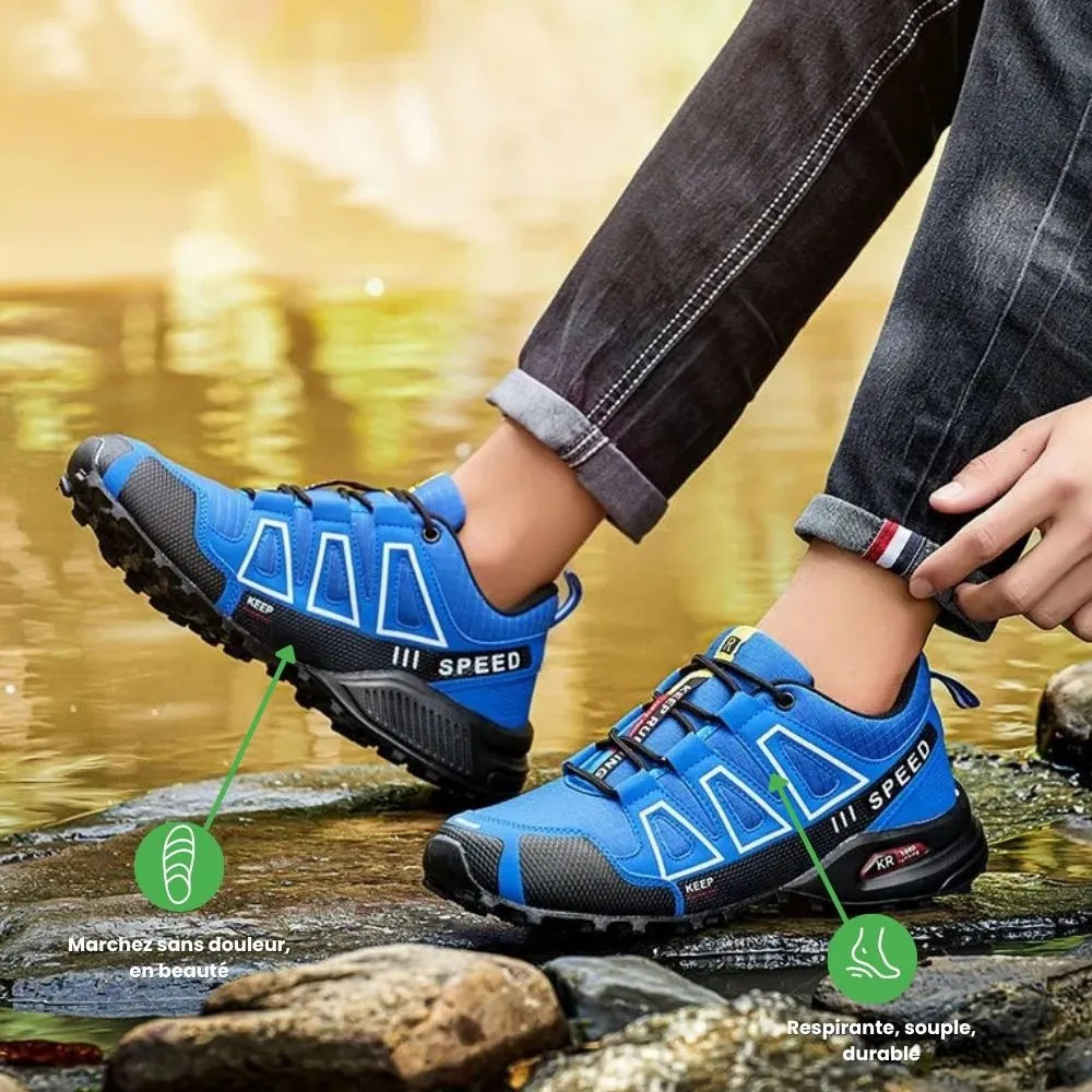 Chaussure Running Trail Homme Noir & Rouge – Performance et Confort