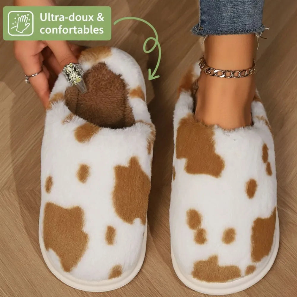 COWZY™ – Chausson vache femme | Chaleur, confort cocooning & semelle antidérapante