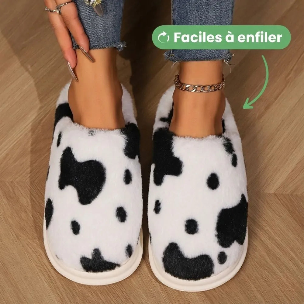 COWZY™ – Chausson vache femme | Chaleur, confort cocooning & semelle antidérapante