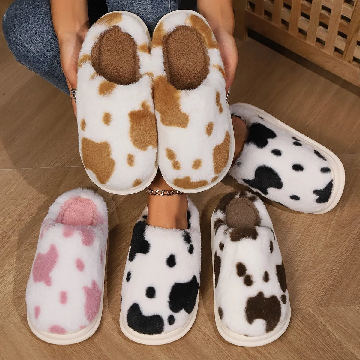 COWZY™ – Chausson vache femme | Chaleur, confort cocooning & semelle antidérapante